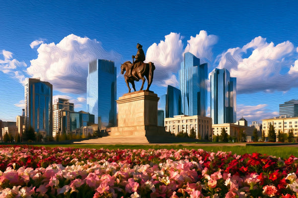 Kazakh Khan Equestrian Monument, Ulaanbaatar watercolor canvas