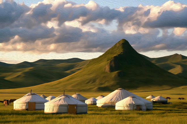 Mongolian Steppe Ger Camp, Ulaanbaatar watercolor canvas