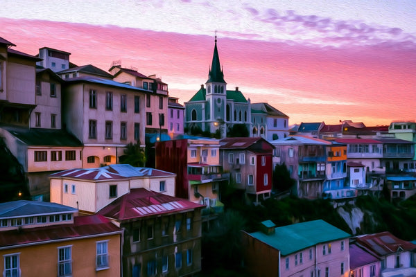Valparaíso Hillside Church Skyline, Valparaíso watercolor canvas