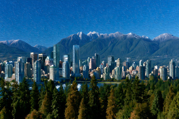 Vancouver Skyline Stanley Park, Vancouver watercolor canvas