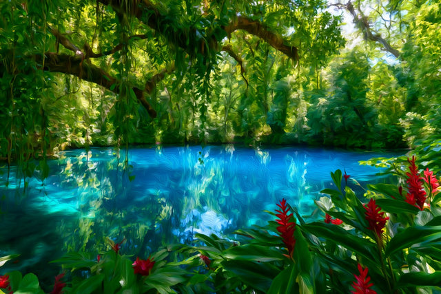 Blue Hole Jungle Lagoon, Vanuatu Islands watercolor canvas
