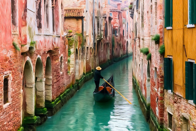 Venice Narrow Canal Gondola, Venice watercolor canvas