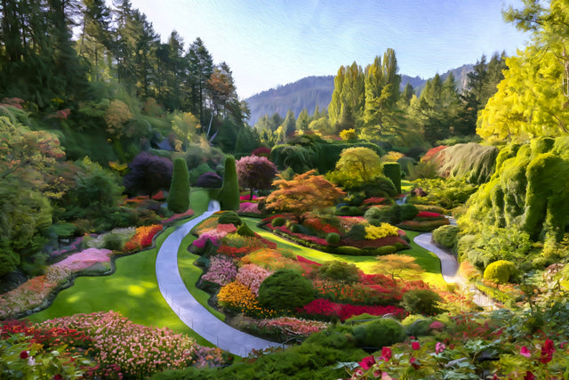 Butchart Gardens Sunken Garden, Victoria watercolor canvas
