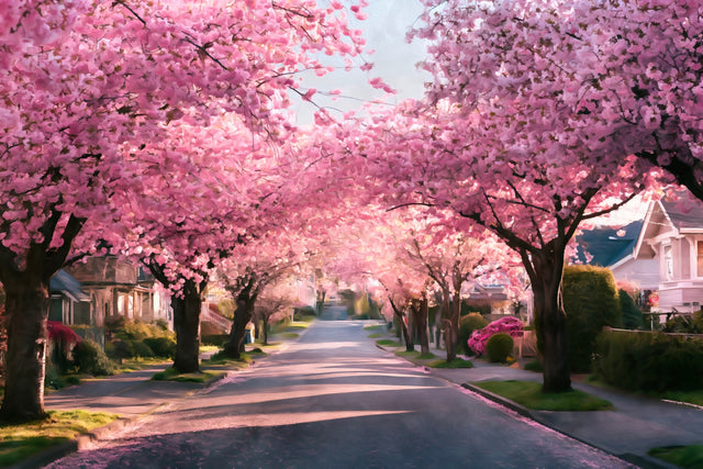 Cherry Blossom Lined Street, Victoria watercolor canvas