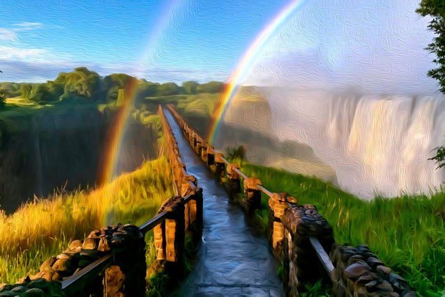 Victoria Falls Rainbow Walkway, Victoria Falls watercolor canvas
