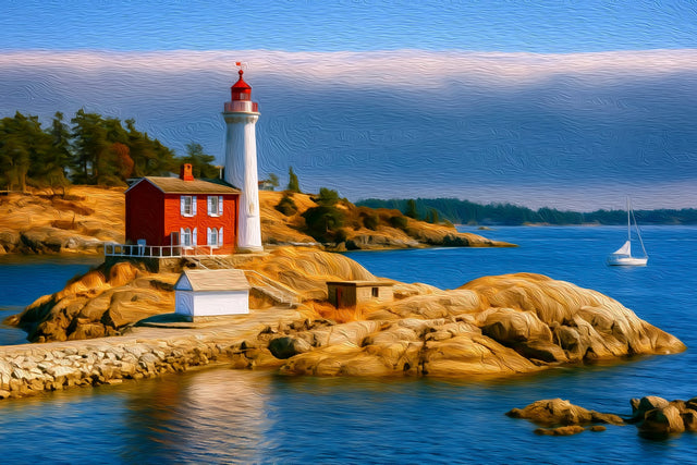Fisgard Lighthouse Rocky Coast, Victoria watercolor canvas