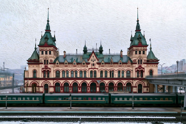 Vladivostok Railway Station, Vladivostok watercolor canvas