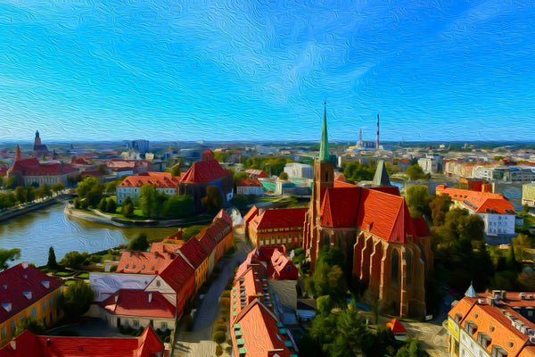 Wroclaw Cathedral Island View, Wroclaw watercolor canvas