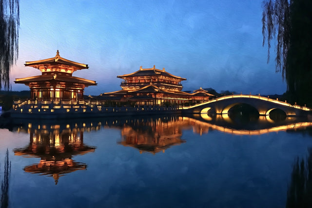 Tang Paradise Palace Lake, Xi'an watercolor canvas