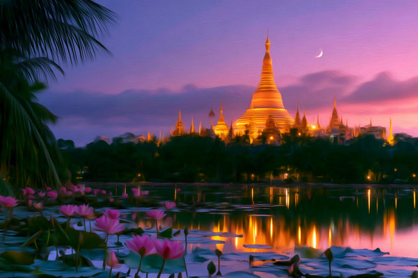 Shwedagon Pagoda Yangon, Yangon watercolor canvas