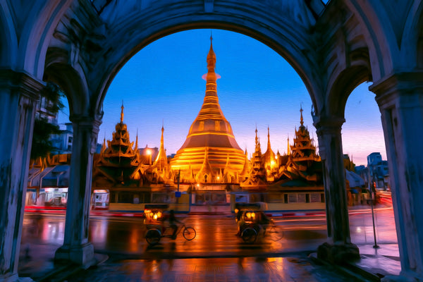 Sule Pagoda Yangon, Yangon watercolor canvas