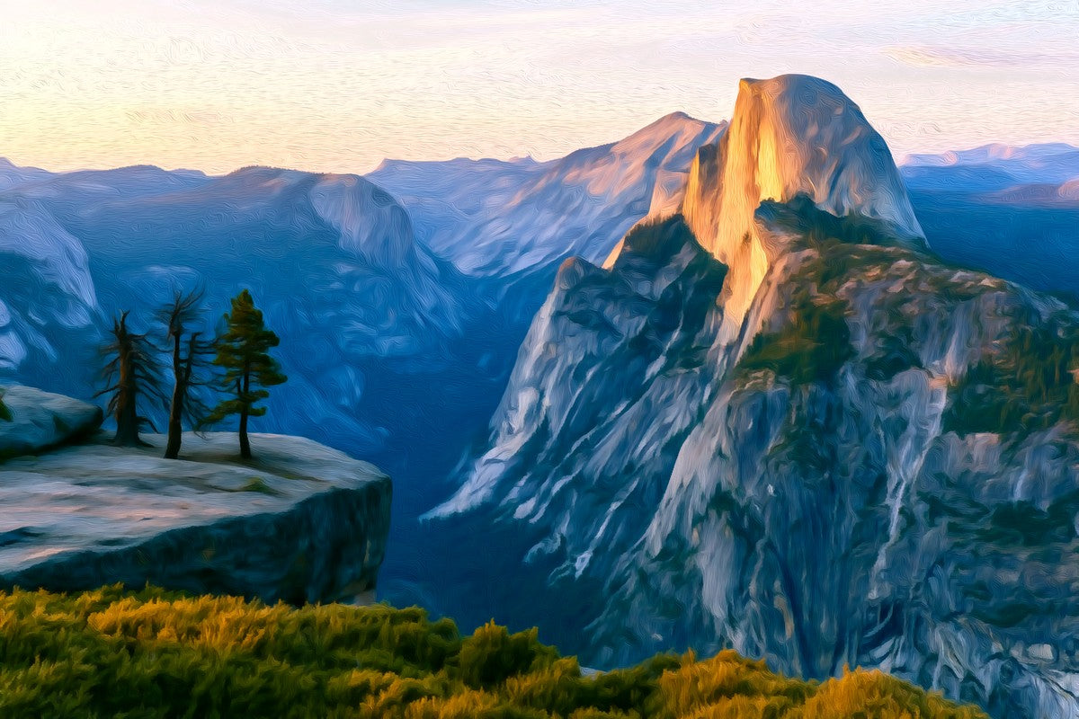 Half Dome Glacier Point gallery canvas, unframed and in an espresso floating frame — Yosemite National Park, California