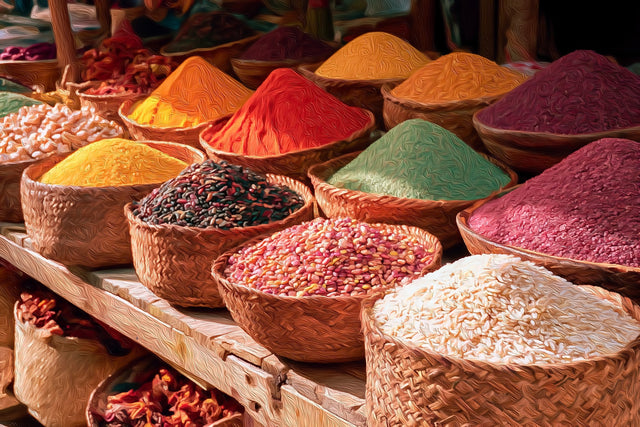 Zanzibar Spice Market Baskets, Zanzibar watercolor canvas