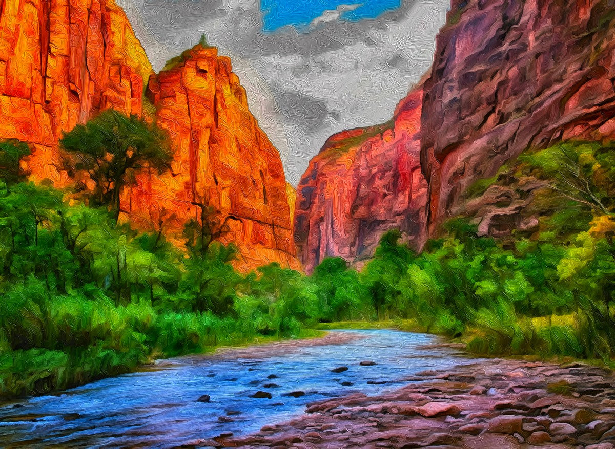 Virgin River Canyon Narrows gallery canvas, unframed and in an espresso floating frame — Zion National Park, Utah