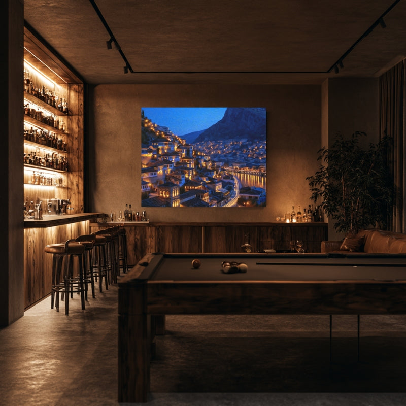 Berat, Albania | Berat Old Town Hillside at Night | Original Series Gallery Canvas