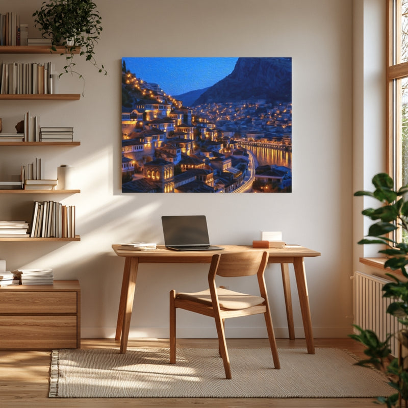 Berat, Albania | Berat Old Town Hillside at Night | Original Series Gallery Canvas