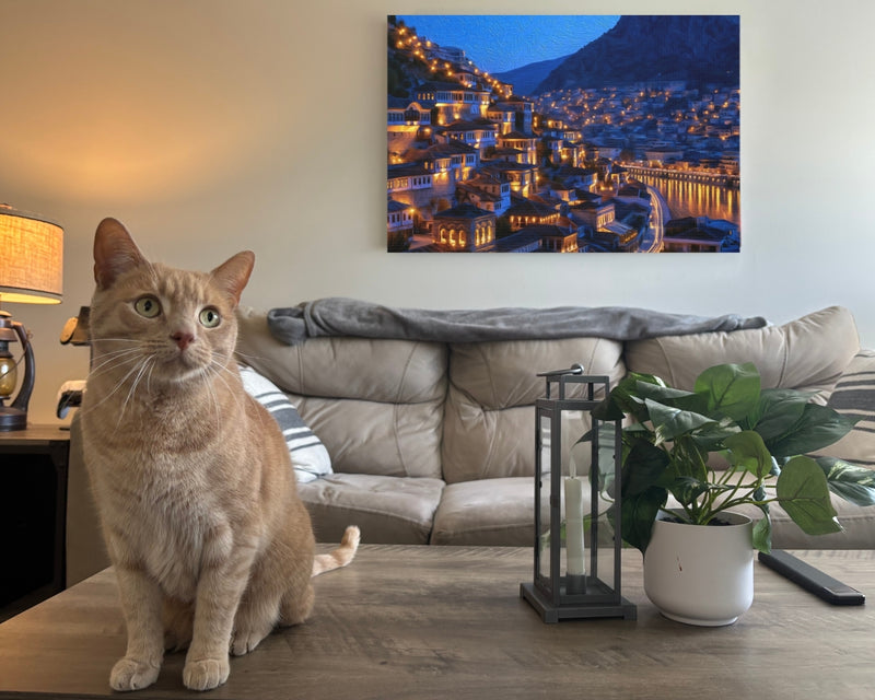 Berat, Albania | Berat Old Town Hillside at Night | Original Series Gallery Canvas