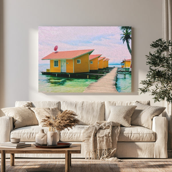 Bocas del Toro, Panama | Yellow Overwater Bungalows Boardwalk | Original Series Gallery Canvas