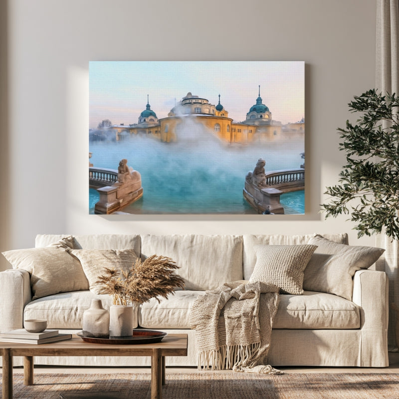 Szechenyi Thermal Bath Pools in a room — Budapest, Hungary