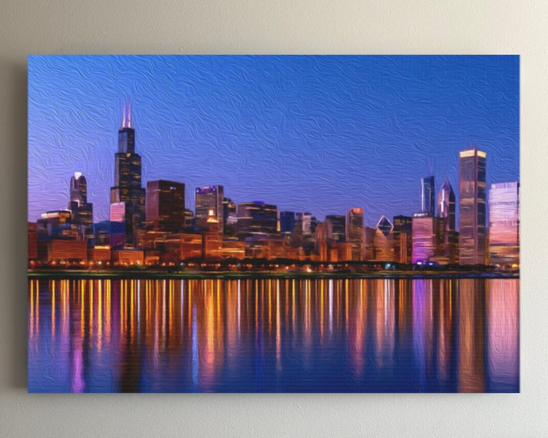 Chicago, Illinois | Chicago Lakefront Night Skyline | Original Series Gallery Canvas