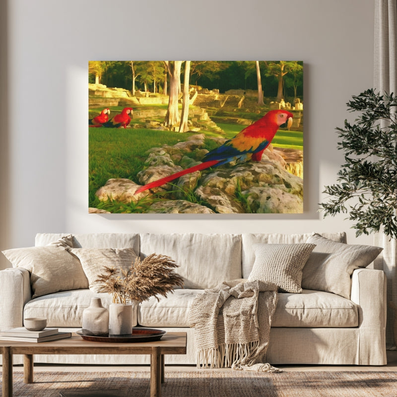 Copan Ruins Scarlet Macaws in a room — Copan Ruins, Honduras