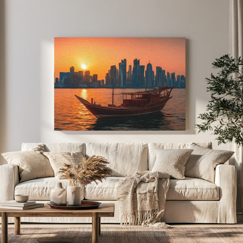 Doha Corniche Dhow Sunset in a room — Doha, Qatar
