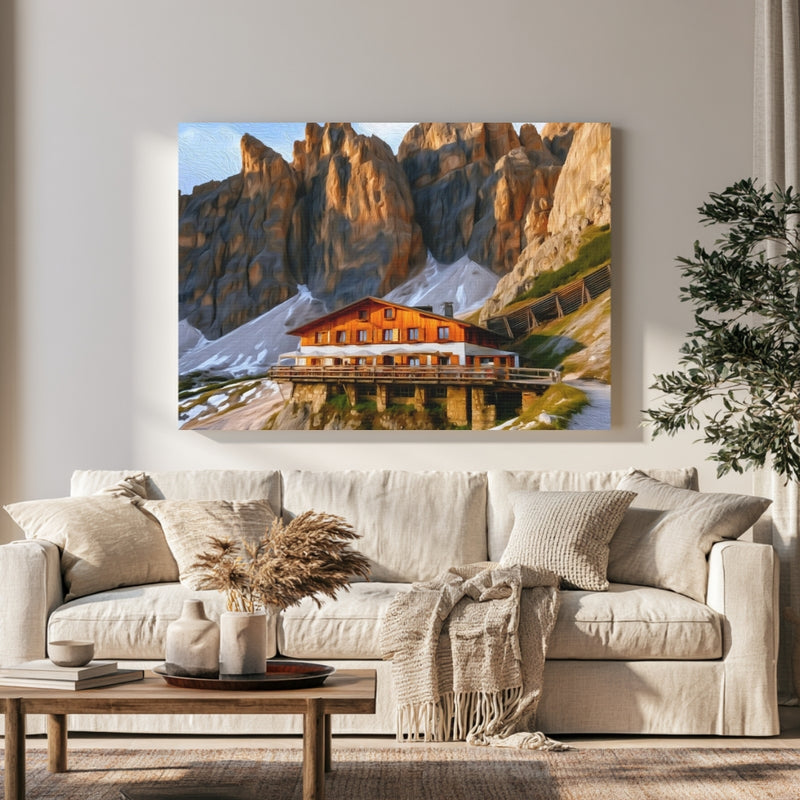 Dolomites Alpine Mountain Refuge in a room — Dolomites, Italy