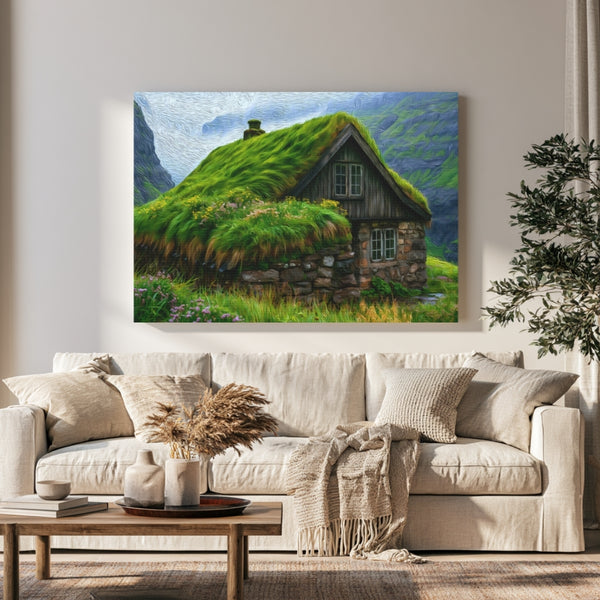 Faroe Islands, Denmark | Faroese Turf Roof Cottage | Original Series Gallery Canvas