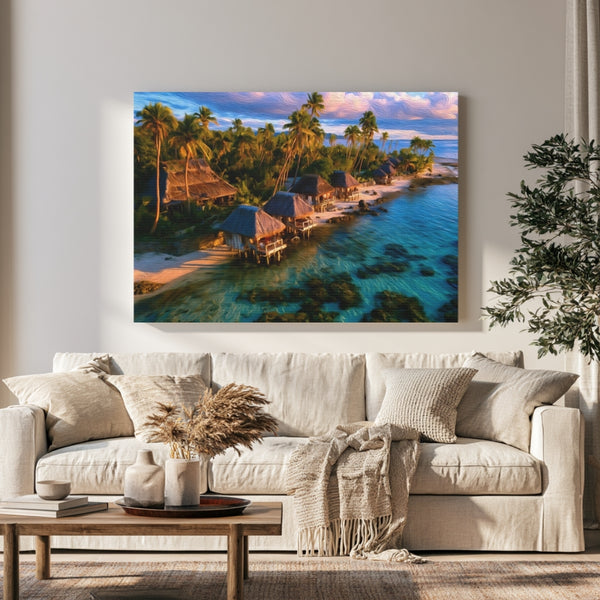 Fiji Islands, Fiji | Tropical Overwater Bungalows Paradise | Original Series Gallery Canvas