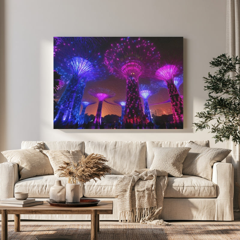 Supertree Grove Night Illumination in a room — Gardens by the Bay, Singapore