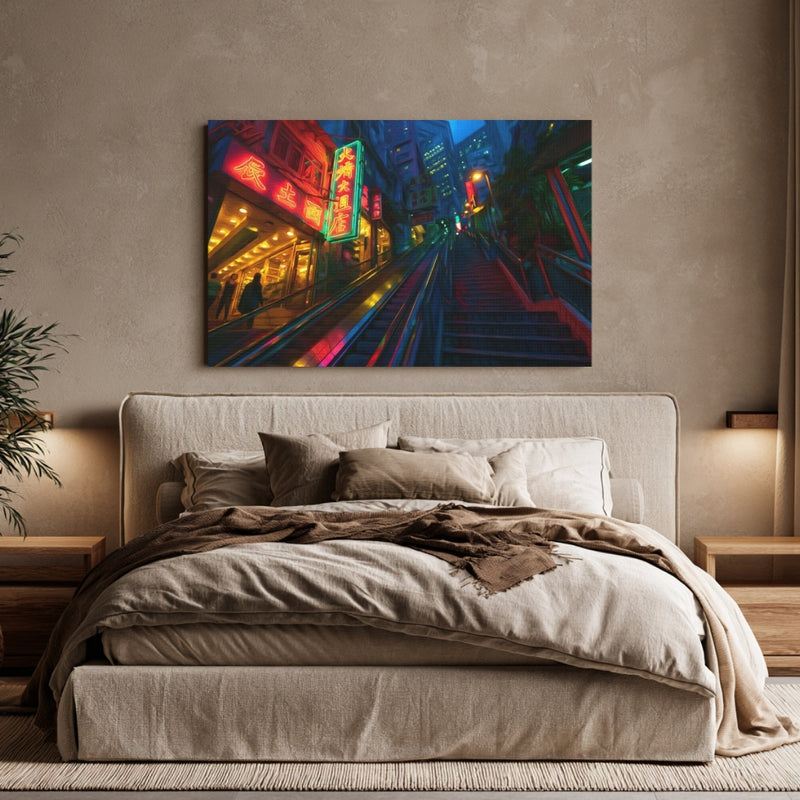 Hong Kong, China | Hong Kong Neon Stairway Night | Original Series Gallery Canvas