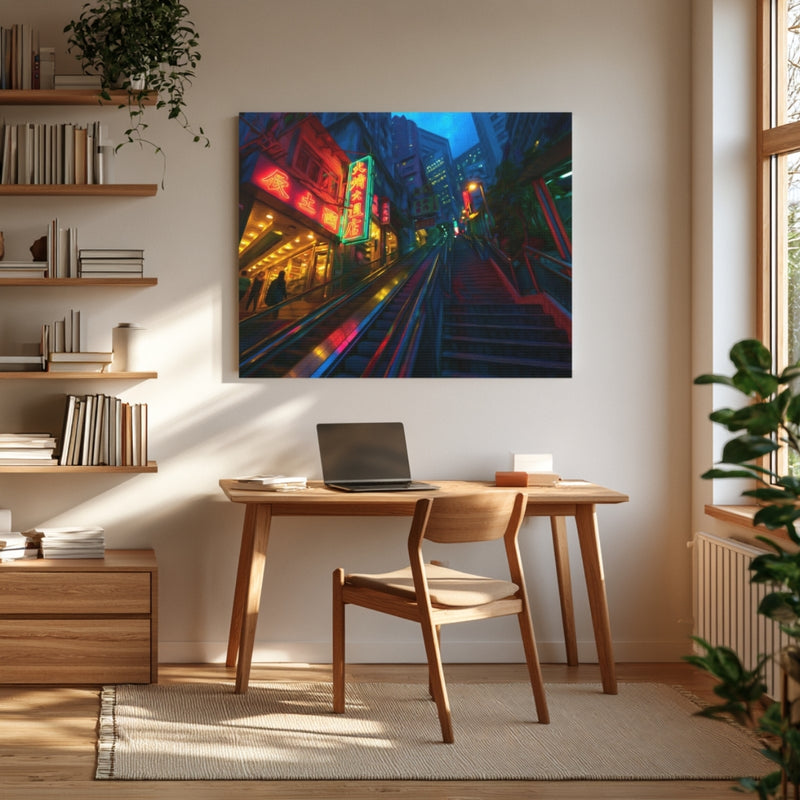 Hong Kong, China | Hong Kong Neon Stairway Night | Original Series Gallery Canvas