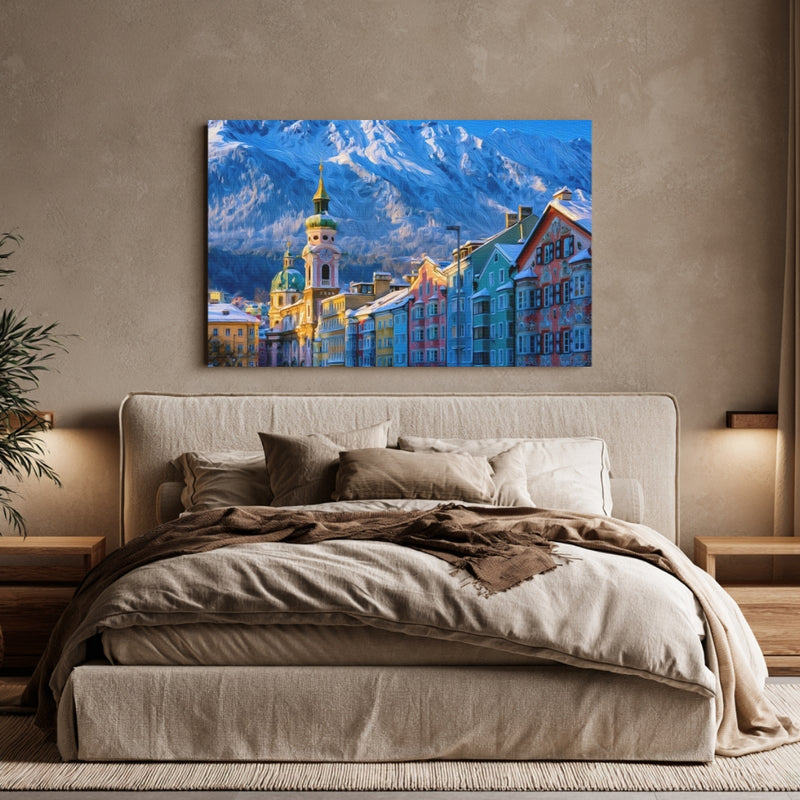 Innsbruck, Austria | Altstadt Colorful Row Houses & Nordkette | Original Series Gallery Canvas