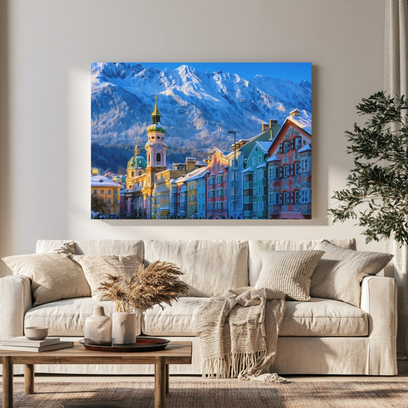 Innsbruck, Austria | Altstadt Colorful Row Houses & Nordkette | Original Series Gallery Canvas