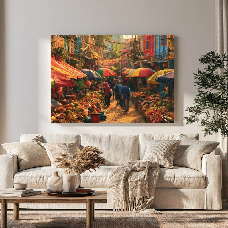 Jakarta, Indonesia | Bustling Street Market Scene | Original Series Gallery Canvas