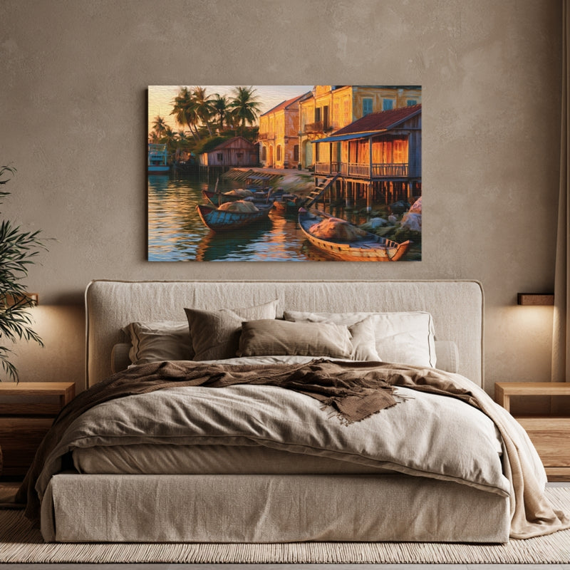 Kampot, Cambodia | Riverside Stilt Houses at Sunset | Original Series Gallery Canvas