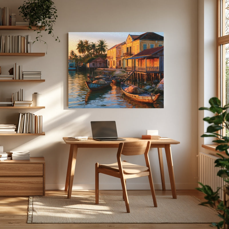 Kampot, Cambodia | Riverside Stilt Houses at Sunset | Original Series Gallery Canvas