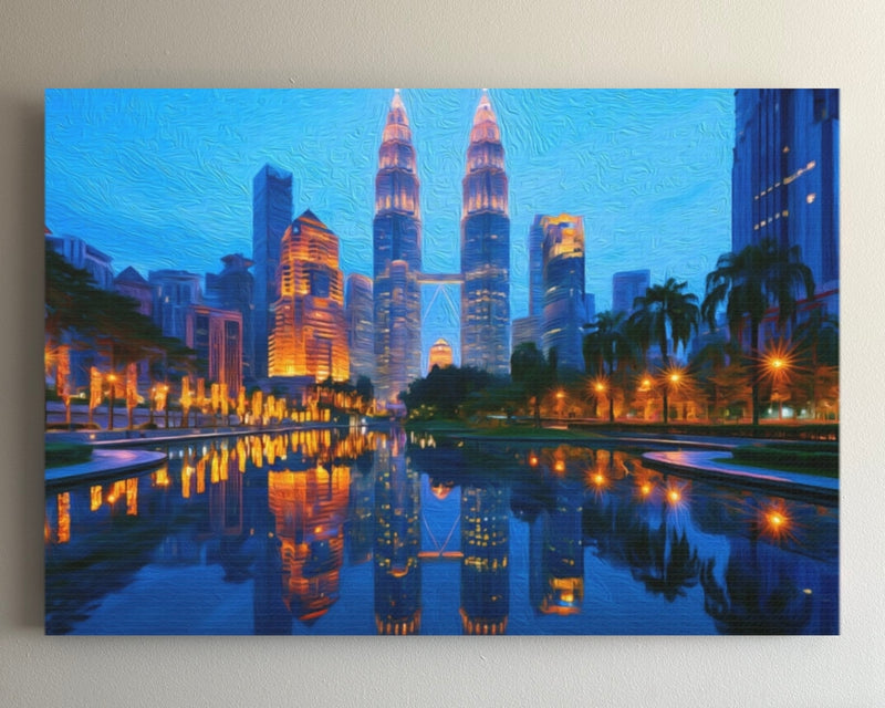 Kuala Lumpur, Malaysia | Twin Towers Night Reflection | Original Series Gallery Canvas