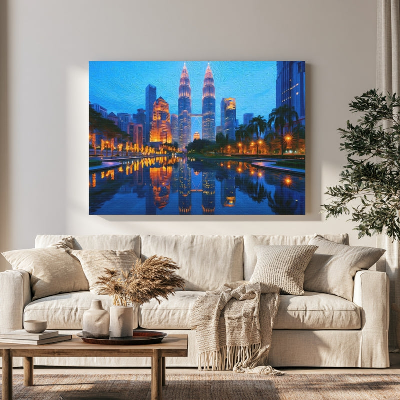 Kuala Lumpur, Malaysia | Twin Towers Night Reflection | Original Series Gallery Canvas