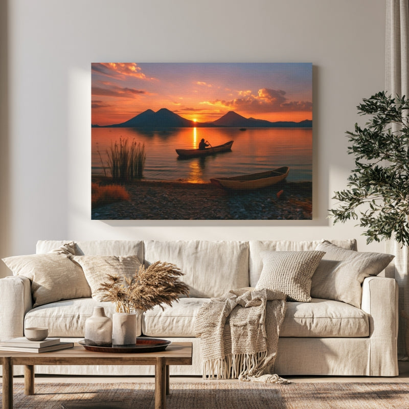 Lake Atitlan Volcano Sunset in a room — Lake Atitlan, Guatemala