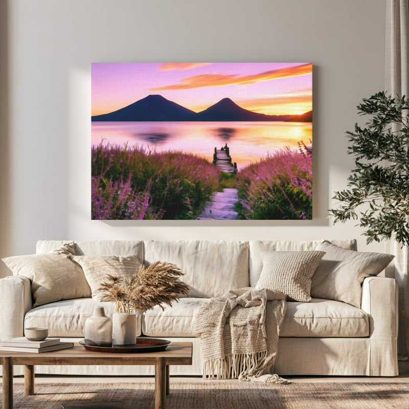 Lake Atitlan Volcano Sunset in a room — Lake Atitlan, Guatemala