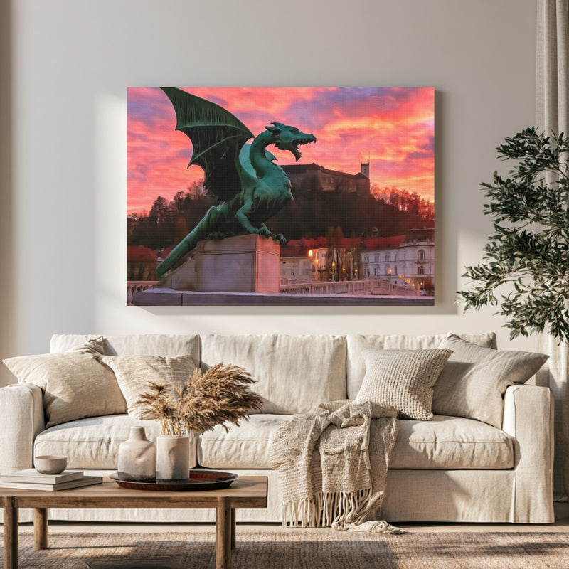 Dragon Bridge Green Statue in a room — Ljubljana, Slovenia