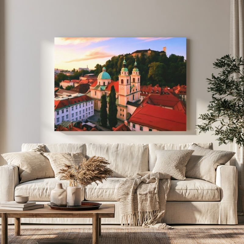 Ljubljana Cathedral and Castle Hill in a room — Ljubljana, Slovenia