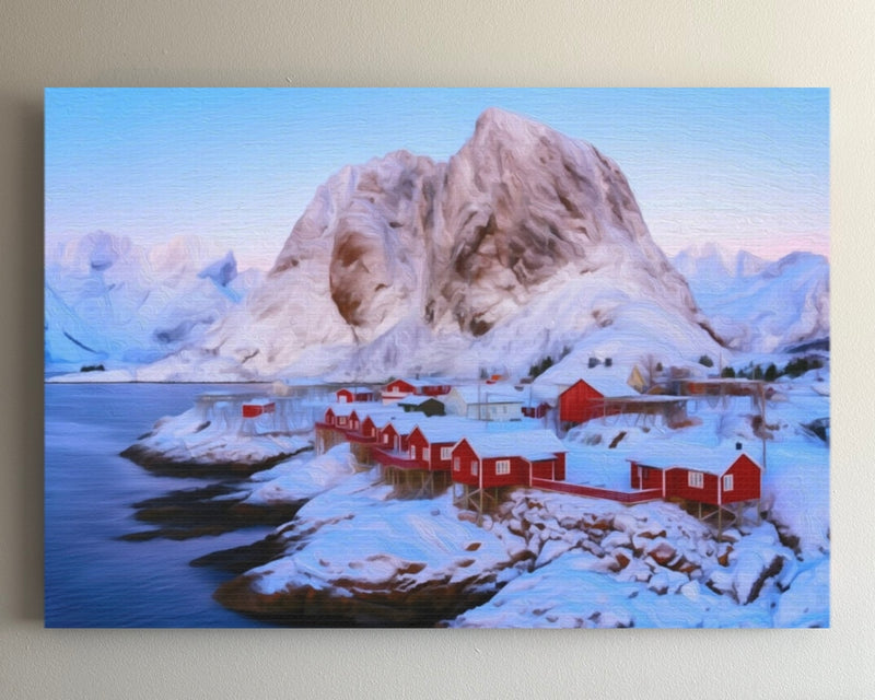 Lofoten Islands, Norway | Hamnøy Village Rorbuer At Dawn | Original Series Gallery Canvas