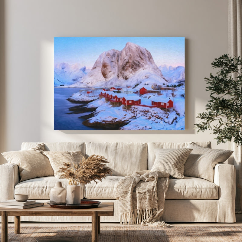 Lofoten Islands, Norway | Hamnøy Village Rorbuer At Dawn | Original Series Gallery Canvas