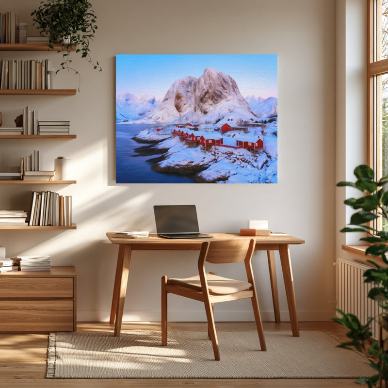 Lofoten Islands, Norway | Hamnøy Village Rorbuer At Dawn | Original Series Gallery Canvas