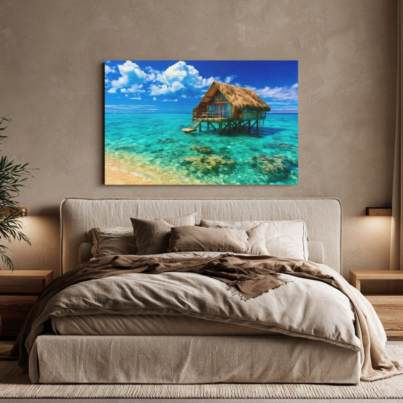 Maldives | Overwater Bungalow Tropical Lagoon | Original Series Gallery Canvas