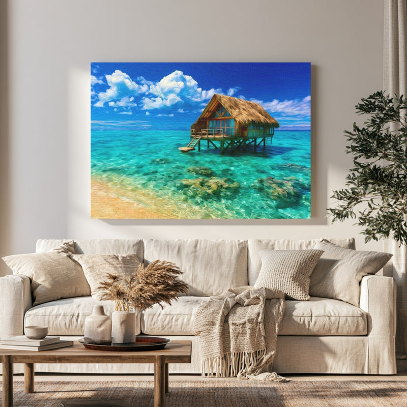 Maldives | Overwater Bungalow Tropical Lagoon | Original Series Gallery Canvas