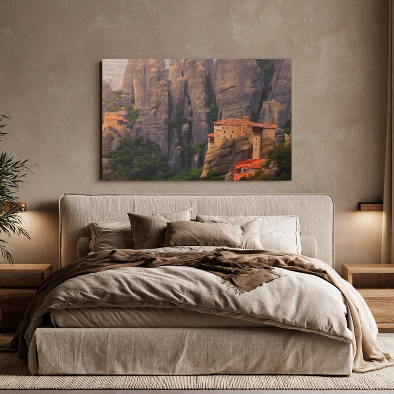 Meteora, Greece | Roussanou Monastery Rock Pillars | Original Series Gallery Canvas