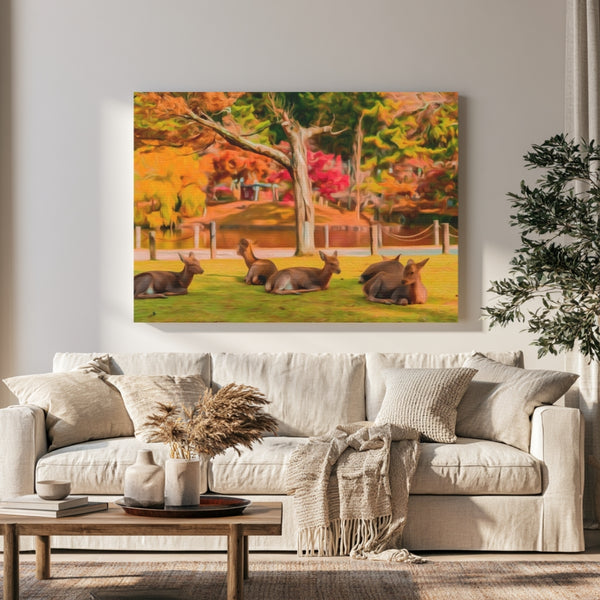 Nara, Japan | Sacred Deer in Autumn Park | Original Series Gallery Canvas